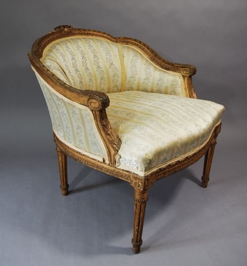 19thc French Low Back Chair, with Gilt Finish