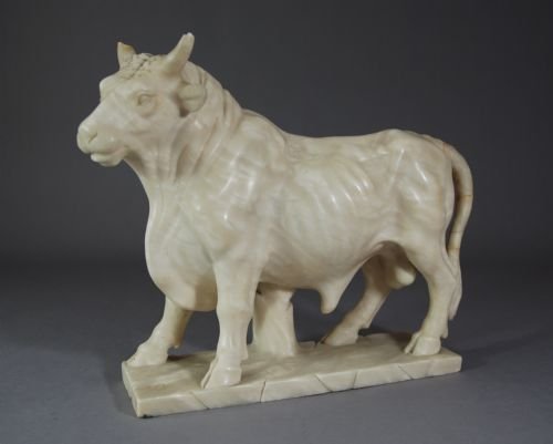 19thc Carved Alabaster Bull