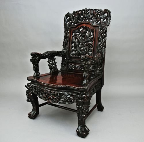 fig 1. 19thc hardwood Chinese carved armchair