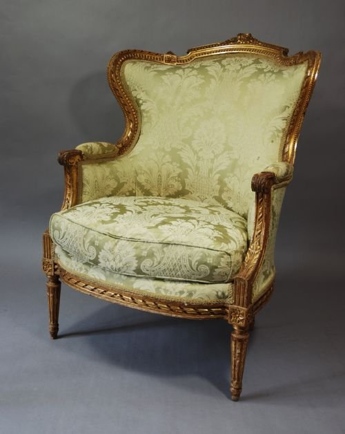 19thc French Gilt & Carved Wood Upholstered Armchair