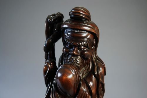 19thc Large Wooden Carving of Shoulao