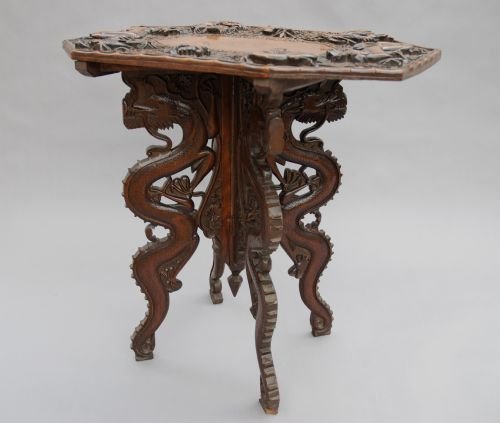 19thc Chinese Carved Hardwood Occasional Table