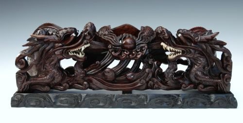 Late 19thc Chinese Wood Carving of Dragons