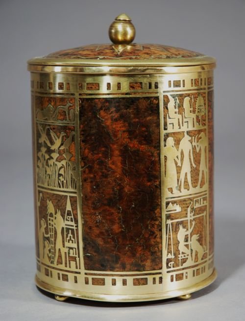 Egyptian Style Brass & Burr Oak Canister