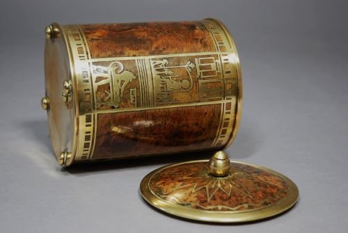 fig 1. Egyptian style brass & burr oak canister