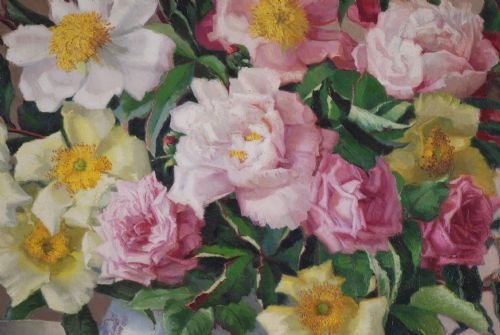 fig 2. Large still life oil painting of flowers on canvas