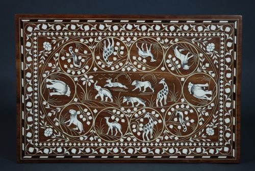 fig 1. Pair of highly decorative Indian hardwood inlaid low tables