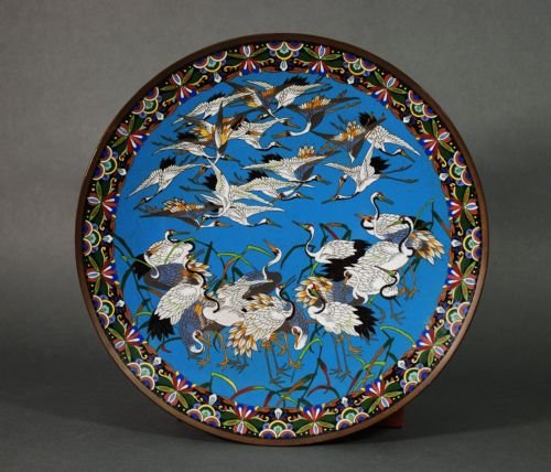 Late 19th Japanese Cloisonne Charger with Blue Background