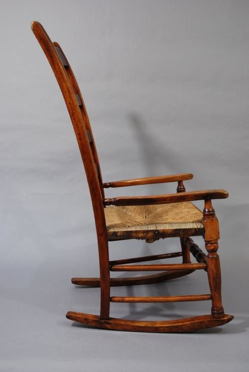 fig 1. Birch ladder back rush seated rocking chair