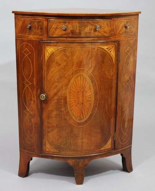 Mahogany Inlaid Bow-fronted Corner Cupboard