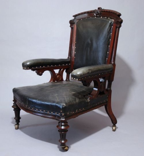 High Back Late 19th Century Mahogany Open Armchair