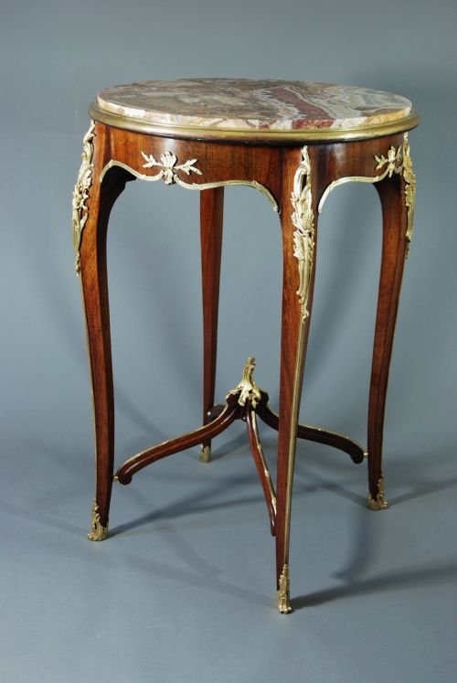 fig 1. Late 19thc French Kingwood & ormolu mounted circular occasional table with Scagliola top