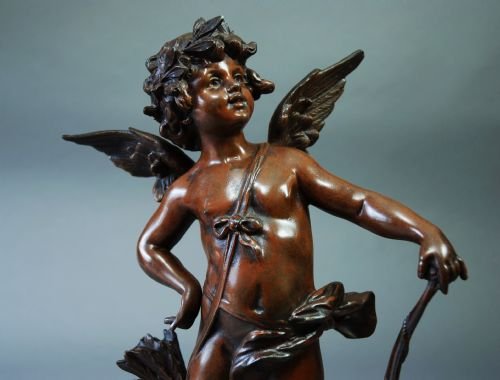 French Patinated Bronzed Spelter Figure of Cupid