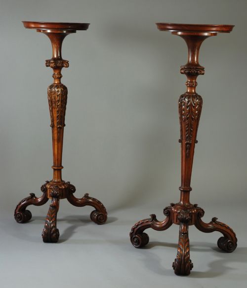 Pair of Carved Walnut Torcheres