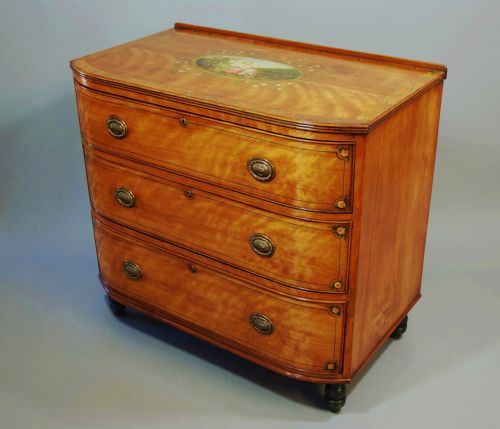 fig 1. 19th century satinbirch bow fronted chest of drawers