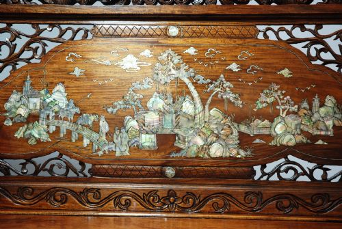 fig 2. Carved Chinese & inlaid hardwood low bench
