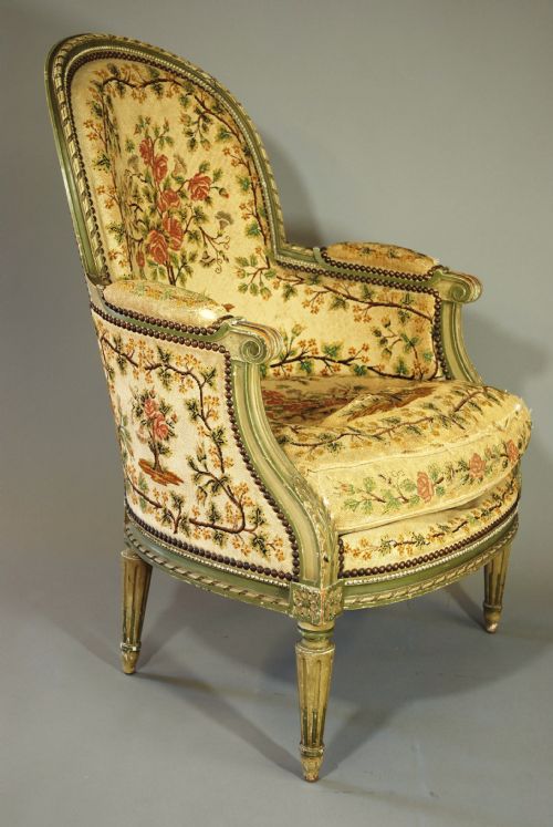 French Painted Armchair with Tapestry Upholstery