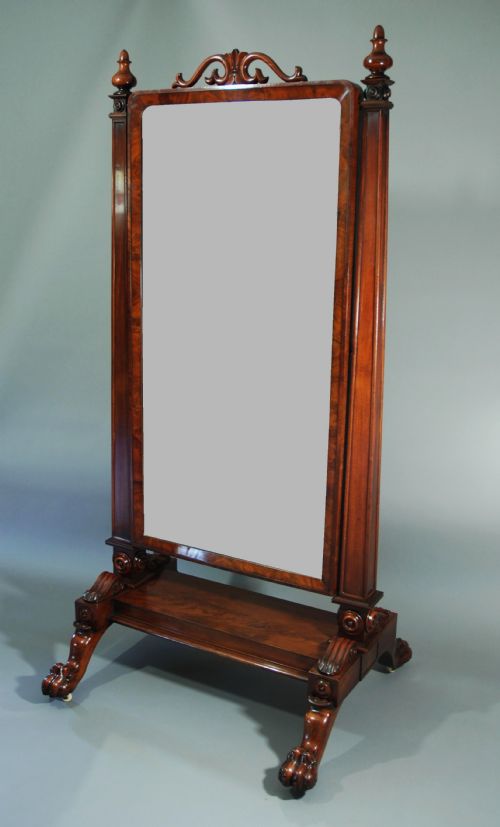 Suberb Quality 19thc Mahogany Cheval Mirror of Large Proportion