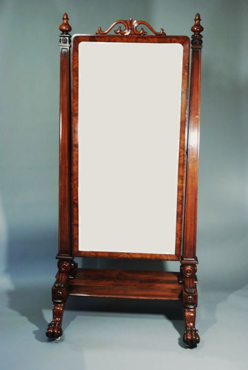 fig 1. Suberb quality 19thc mahogany cheval mirror of large proportion