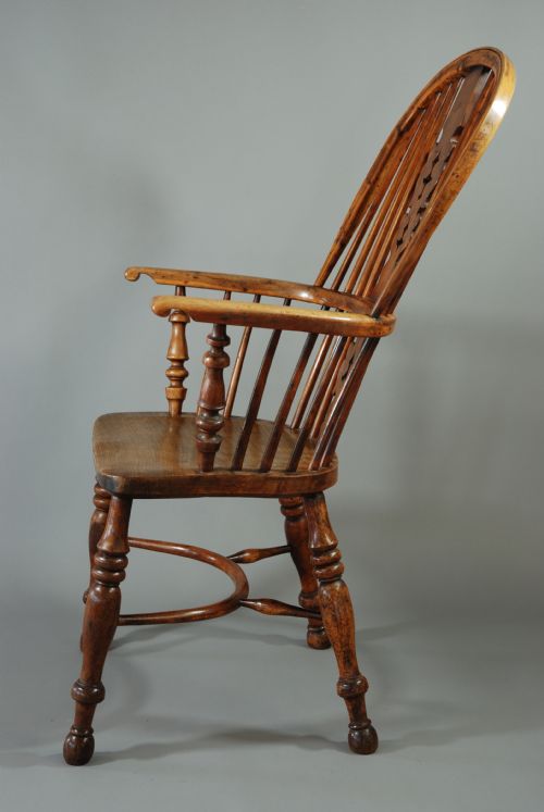 fig 1. Mid 19thc yew wood high splat back Windsor armchair