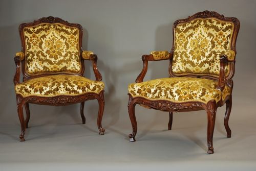 Pair of French Late 19thc Walnut Fauteuils