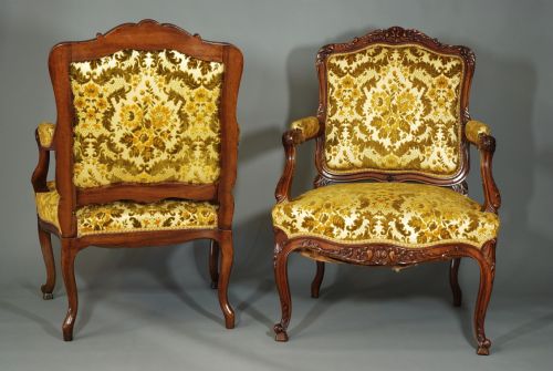 fig 1. Pair of French late 19thc walnut fauteuils