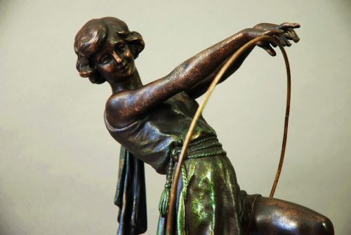French Art Deco Spelter Figure of a Girl with Hoop