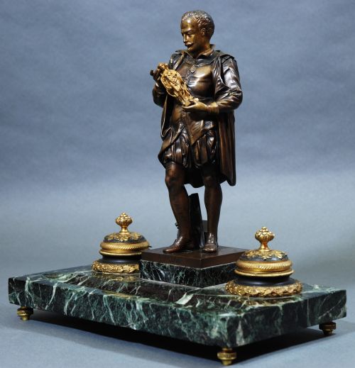 fig 1. Late 19th bronze,ormolu & marble inkstand of fine quality.