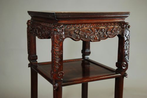 Late 19thc Square Chinese Pot Stand with Marble Insert