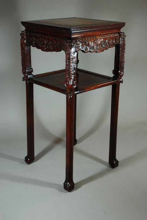 fig 1. Late 19thc square Chinese pot stand with marble insert