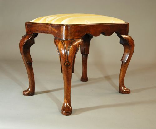 Fine Quality Walnut Stool in the Queen Anne Style