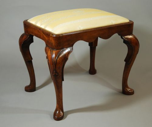 fig 1. Fine quality walnut stool in the Queen Anne style