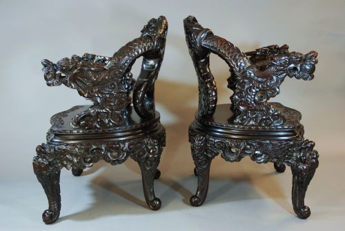 fig 1. Pair of heavily carved Chinese dragon armchairs