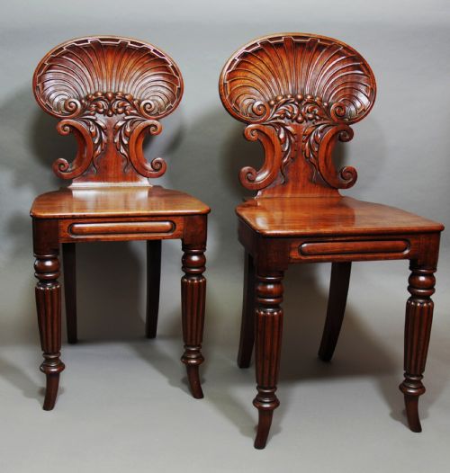Pair of 19thc Mahogany Hall Chairs