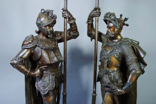 Pair of French Speltre Warriors