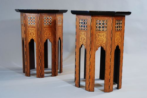 A Near Pair of Liberty & Co. Inlaid Coffee Stools of Octagonal Shape. 

