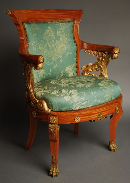 Late 19thc Highly Decorative Solid Satinwood Upholstered Armchair, Possibly Scandinavian