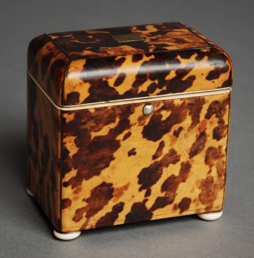 Mid 19thc Tortoiseshell Tea Caddy of Small Proportions