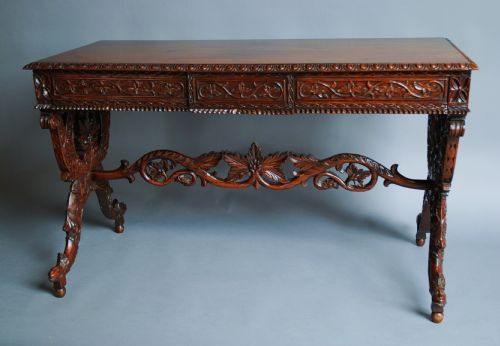 fig 1. Mid 19thc Anglo Indian hardwood (rosewood) 3 drawer writing table