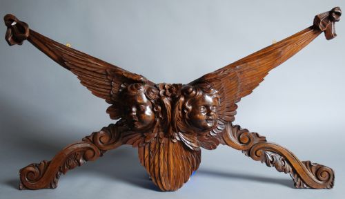 Mid 19thc Italian Carved Walnut Wall Carving of Cherub Faces