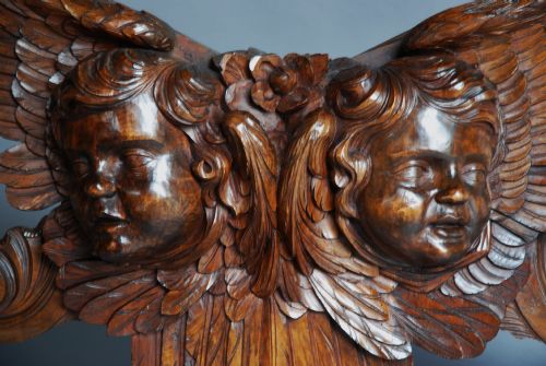 fig 1. Mid 19thc Italian carved walnut wall carving of cherub faces