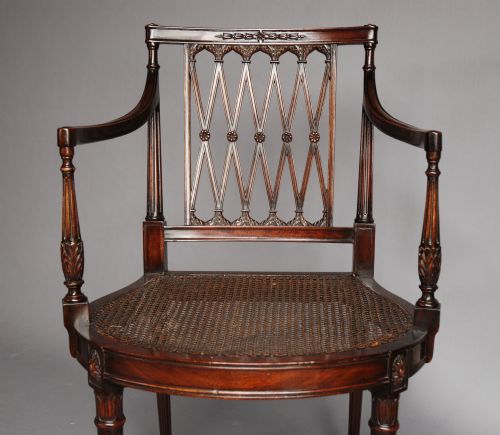 Edwardian Mahogany Sheraton Style Chair with Original Cane Seat
