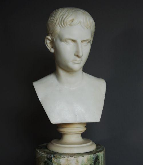 Mid 19thc Italian Grand Tour Life Size Bust of Julius Augustus Caesar in Carrara Marble