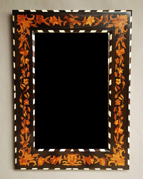 Late 19th Century Fine Quality English Marquetry Mirror with Ebony and Ivory Decoration