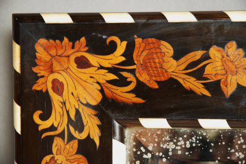 fig 2. Late 19th century fine quality English marquetry mirror with ebony and ivory decoration