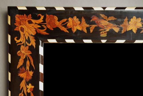 fig 3. Late 19th century fine quality English marquetry mirror with ebony and ivory decoration