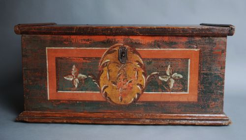 Late 19thc Folk Art Painted Pine Chest/trunk