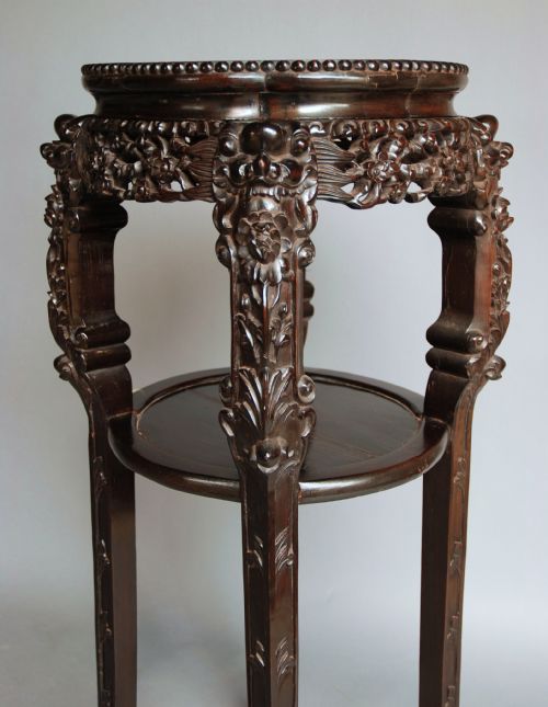 fig 1. Late 19thc Chinese hardwood pot stand with marble insert
