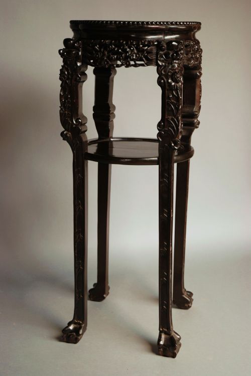 fig 2. Late 19thc Chinese hardwood pot stand with marble insert
