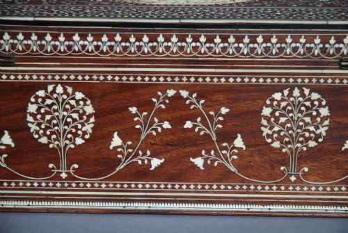 fig 6. A large late 19thc Anglo Indian brass bound & ivory inlaid writing box of shisham wood 